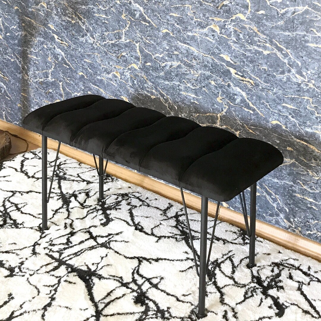 Black Fabric, Bench, Metal or Wooden Bench, Handmade Pouffe, Hallway ...