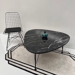 Marble Patterned, Wooden Oval Coffee Table Side Table, Rustic Mid Century Center Table, Vintage Style Side Table, Handmade Furniture, Wooden