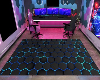 Colorful Hexagon Rug,Gamer Rug,Gaming Rug,Game Rug,Geometric Rug,Play Rug,Game Room Rug,Game Decor,Custom Rug,Neon Rug,Area Rugs,Gaming Gift
