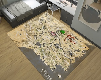 Hyrule Map Rug, Legend of Zelda, Game Room Decor, Online Game, Popular Gaming Mat, Cool Play Room Decor, Gift for Gamer, Arcade Rug,
