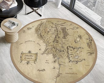 LOTR Rug, Lord Of The Rings, Round Map Rug, Lord of Ring, Map Rugs, Fantastic Rug, Popular Rug, Floor Rug, Middle Earth Map, Popular Map Rug