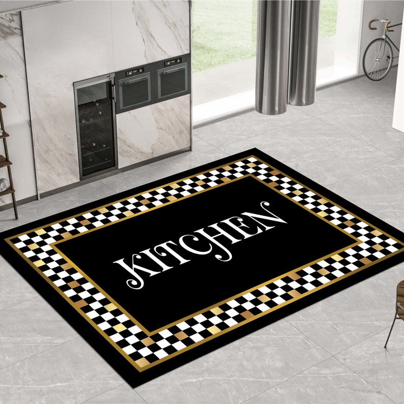 Checked Rug Kitchen Checkered Pattern Rug, Rugs for Kitchen, Non-slip Rug, Washable Rug ...