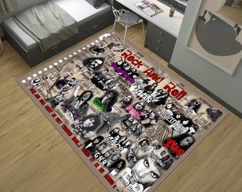 Rock and Roll Collection, Metal Rug, Rock Rug, Music Rug,Guitar Rug,Music Decor,Music Room Rug,Awesome Rug,Unique Rug,Area Rug,Gifts for her
