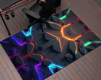 Neon Look Rug, Neon Colorful Rug, Gamer Rug,  E-Sport Rug, Gaming Rug, Game Rug, Geometric Rug, Play Room Rug, Neon Decor, Custom Rug,