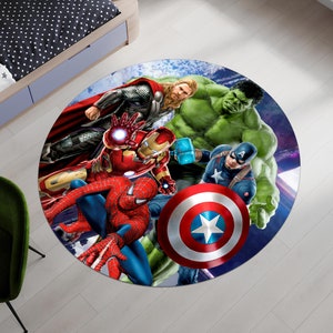 Super Heros Rug,IronMan Rug,Captain America Rug,Thor Rug,Spiderman Rug,Round Rug,Colorful Rug,Area Rug,Nursery Rug,Gifts for Her