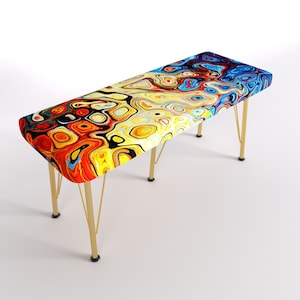 Colorful Pattern Bench, Abstrack Model Bench, Kitchen Bench, Bench, Metal or wooden Bench, Handmade Pouffe, Hallway Seat, Retro bench,