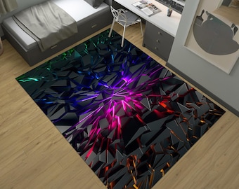 Stone Play Mat, E-Sport Rug, Gamer Rug, Gaming Rug, Game Rug, Geometric Rug, Play Room Rug, Neon Decor, Custom Rug, Neon Look Rug, Area Rug