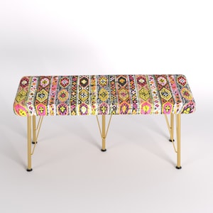 Greek Pattern Bench , Kilim Square Ottoman, Piano Bench, 3D Printed Bench, Metal or wooden bench, Handmade Pouffe, Hallway Seat, Retro,