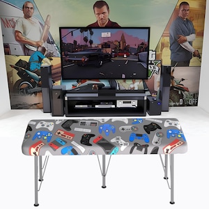 Gamer Bench, Game Room Bench, Gaming Bench, Play Room Rug, Game Room Decor, Gamer Gifts, Bench, Handmade Pouffe, Hallway Seat, Retro bench,