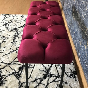 Bordeaux coloured, Bench, Metal or wooden bench, Handmade Pouffe, Hallway Seat, Retro bench, Special Patterned Bench, Home Decoration,