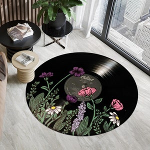 Record Rug,Colorful Rug,Round Rug,Flowery Record Rug,Music Rug,Music Room Rug,Personalized Rug,Awesome Rug,Unique Rug,Area Rug,Gift For Him