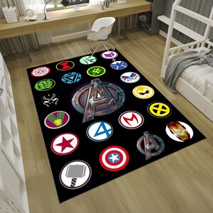 Super Hero Logos Rug,Movie Rug,Fantastic Rug,Movie Decor,Colorful Rug,Hypebeast Rug,Unique Rug,Area Rug,Kids Room Rug,Gifts for Him