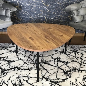 Wood Patterned, Wooden Oval Coffee Table Side Table, Rustic Mid Century Center Table, Vintage Style Side Table, Handmade Furniture, Wooden