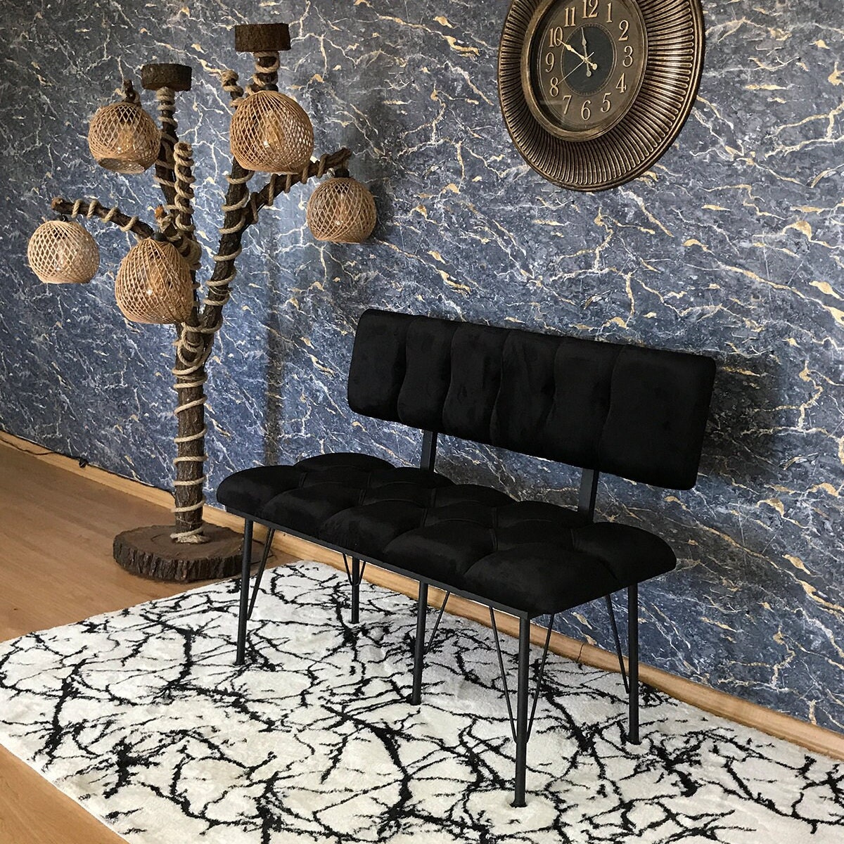 Backrest Bench in Black Color, Bench, Metal or Wooden Bench, Handmade ...