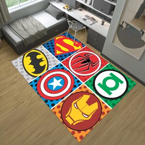 Super Hero Logos Rug,Movie Rug,Fantastic Rug,Movie Decor,Colorful Rug,Hypebeast Rug,Unique Rug,Area Rug,Kids Room Rug,Gifts for her