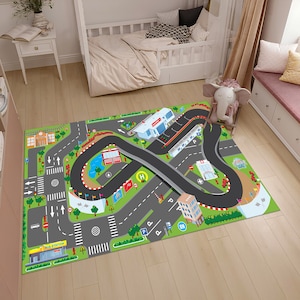 Tapijt racebaan, tapijt racekaart, F1-tapijt, kindertapijt, kleurrijk tapijt, gametapijt, kinderkleed, speelkleed, vloerkleed, kinderkamertapijt, decoratie kinderkamer, cadeau voor kinderen