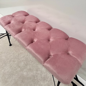 Powder Pink, Bench, Metal or wooden bench, Handmade Pouffe, Hallway Seat, Retro bench, Special Patterned Bench, Home Decoration,