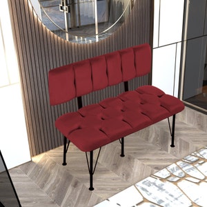 Backrest bench in Bordeaux coloured, Bench, Metal or wooden bench, Handmade Pouffe, Hallway Seat, Retro bench, Special Patterned, Decoration