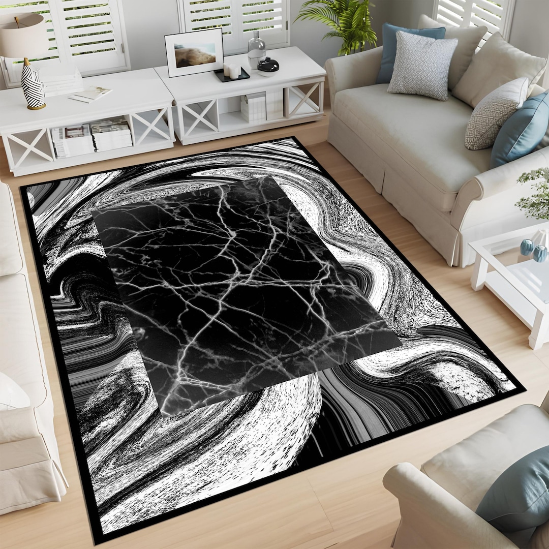 Marble Rug Pattern Designs Black Rug, Black Marble Rug, Marble Rug, Pattern Rug, Modern Rug ...