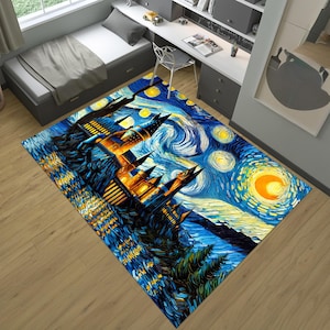 Castello di Hogwarts Notte Stellata, Stampa Digitale Vincent Van Gogh, Tela Fantasy World, Poster del Film, Mappa della Scuola di Magia e Stregoneria