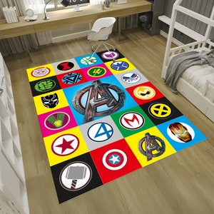 Super Hero Logos Rug,Movie Rug,Fantastic Rug,Movie Decor,Colorful Rug,Hypebeast Rug,Unique Rug,Area Rug,Kids Room Rug,Gifts for Him