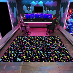 Retro Rug,Arcade Rug,Gamer Rug,Gaming Rug,Game Rug,Geometric Rug,Colorful Rug,Play Room Rug,Custom Rug,E-Sport Rug,Area Rug,Gaming Gifts