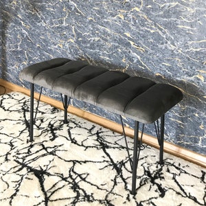 Smoked colour, Bench, Metal or wooden bench, Handmade Pouffe, Hallway Seat, Retro bench, Special Patterned Bench, Home Decoration,