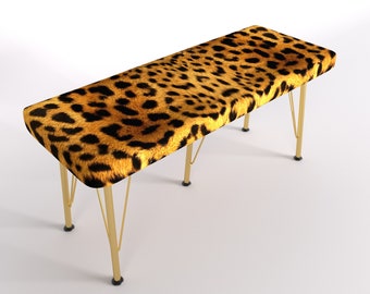 Leopard Patterned Bench, Animal Decor, Animal Themed Bench, 3D Printed Bench, Metal or wooden bench, Handmade Pouffe, Hallway Seat, Retro,