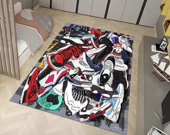 Sneakers Shoes Rug, Custom Rug, Personalized Rug, Street Cool Rug, Sneakers Decor Rug, Sneaker Art, Fashion Street Rug