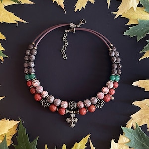 Handgefertigte imperiale Jaspis-Halskette, einzigartiger Edelstein-Anhänger-Schmuck für Frauen und Mädchen, Boho-Kunsthandwerker, Geschenk für Sie, zierlicher Halsband