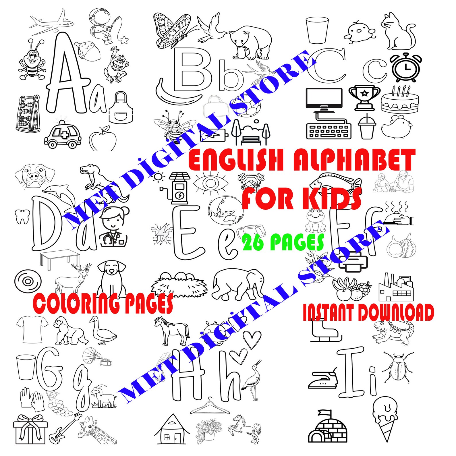 26 English Alphabet Printable Coloring Pages ABC Coloring - Etsy