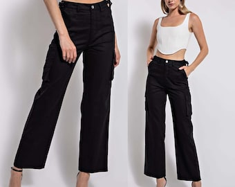 Willow Cotton Black Cargo Pants | Black Pant | Fall Fashion | Trendy Cardo Style | Wide Leg