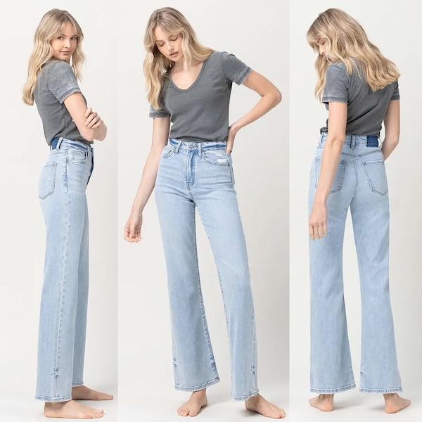 Candace 90's Vintage Flare Jeans | High Waisted Wide Leg | Light Wash Trendy Jean | Flying Monkey by Vervet