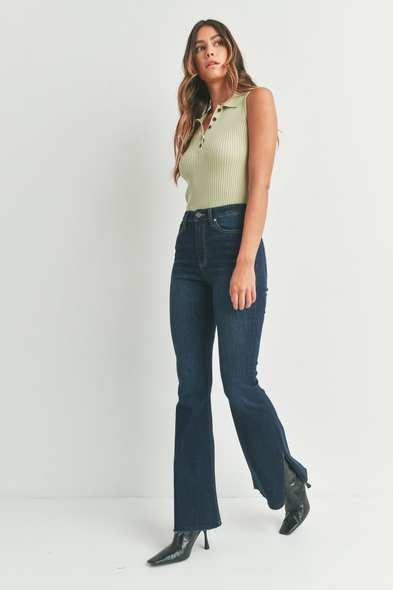 High Rise Slit Flare Denim