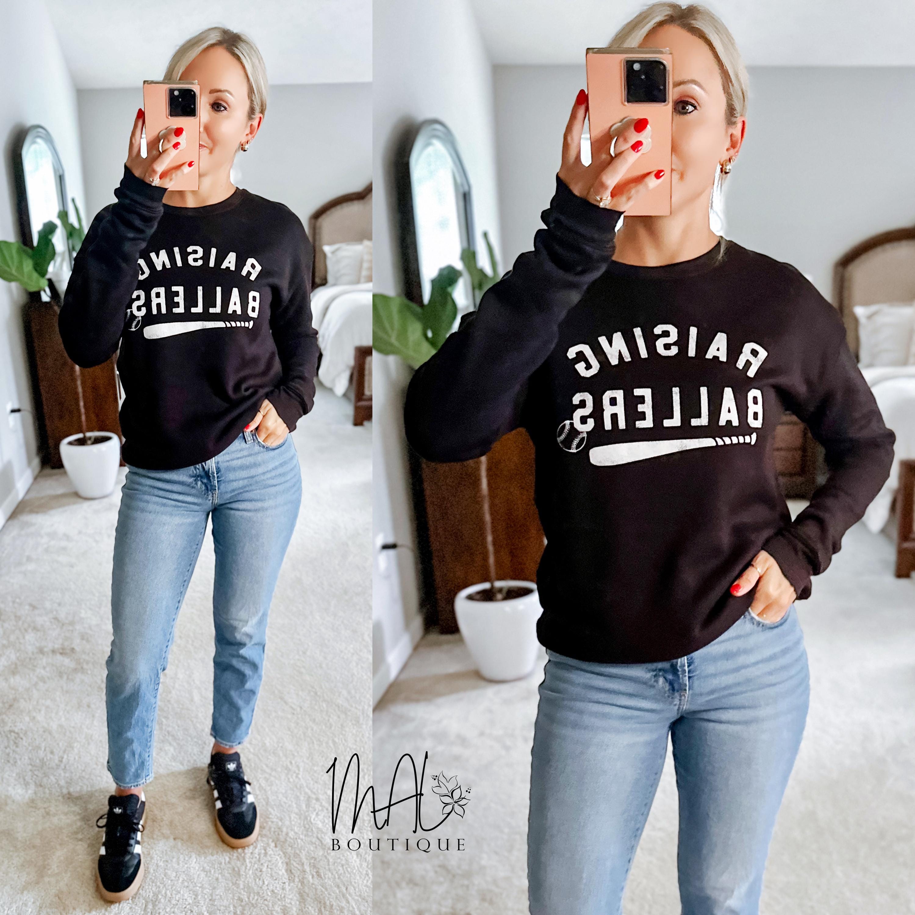 Raising Ballers Oversized Graphic Sweatshirt | Black Crewneck Long ...