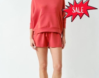 Irene Shoreline Hoodie Set | Women's Summer Athleisurewear | Drawstring Shorts + Sweatshirt