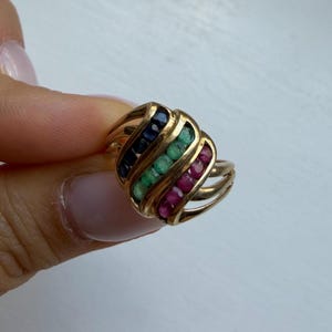 Vintage 9k Sold Gold Ring Multigem Ruby Emerald Sapphire Birmingham
