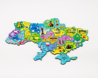 Ukrainian Magnet Map Puzzle, Eco-friendly Play for Adults and Kids, Unique Jigsaw Puzzle Ukraine, Wooden Puzzle, Colorful Wooden Puzzle