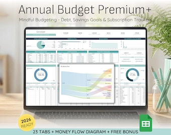 Annual Budget Spreadsheet and Monthly Expense Tracker for Google Sheets