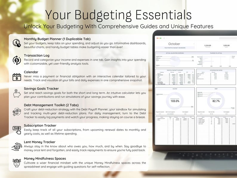 Monthly Budget Spreadsheet Template, Expense Tracker (google Sheets) - Etsy