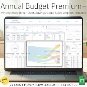 Annual Budget Spreadsheet for Google Sheets, Monthly Budget Spreadsheet Template, Financial Planner, Income Expense Tracker, Debt Snowball