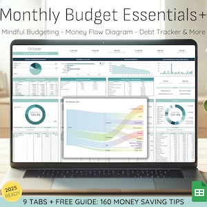 Mindful Monthly Budget Planner Spreadsheet Template for Google Sheets with Income and Expense Tracker Debt Tracker & Savings Goals Tracker