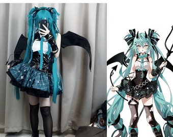 Miku-cosplaykostuum, een volledige set bodysuit met wasbeerthema in samenwerking met een klein duivelsontwerp