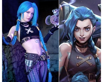 Schlacht des Jinx Cosplay Kostüm: Komplettes Set Cosplay Kostüm für League of Legends