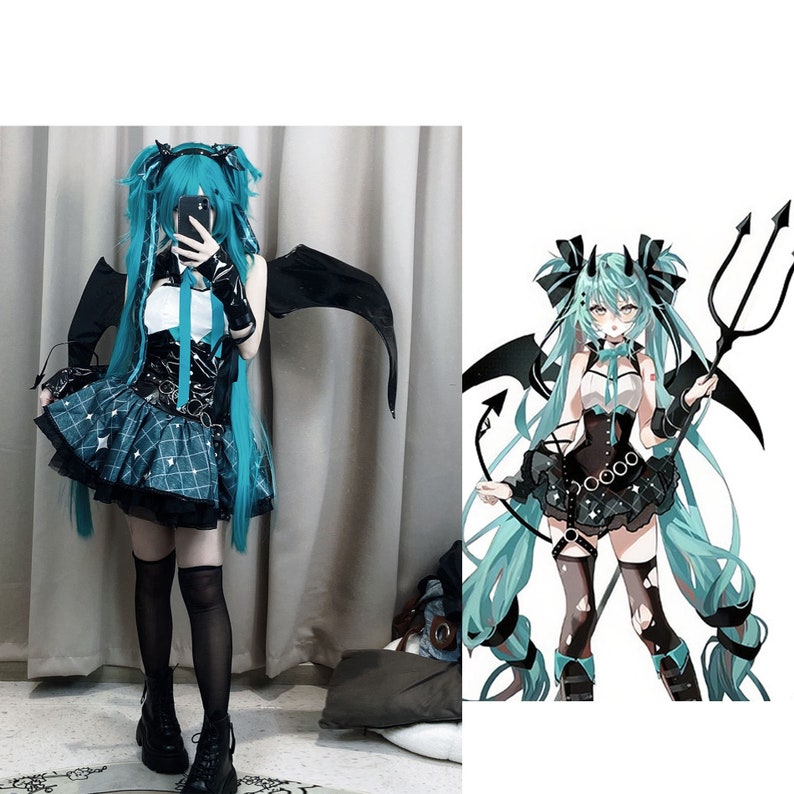 Miku Cosplay Kostüm, ein voller Satz von Waschbär-Thema Body in Zusammenarbeit mit einem kleinen Teufel-Design Bild 1