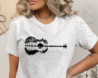 Guitar Sunset Tree T-Shirt: Nature Musician Tee
