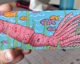 SALE | Giant squid bookmark for cephalopod and teuthology lovers | colorful sea ocean creatures