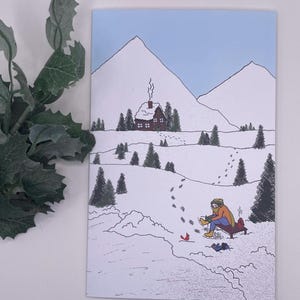 Greeting cards, christmas cards, christmas greeting cards, winter wonderland, ice skating images, hand drawn art, holiday greeting cards