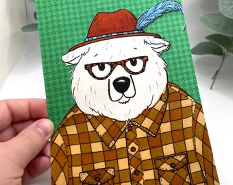 Bear artwork, polar bear art, polar bear art print, bear art print, animals wearing hats, whimsical art prints, whimsical art, animal art