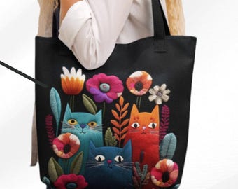 Personalized Shoping Tote bag - Cats - Colorful boho style - Two-sided print